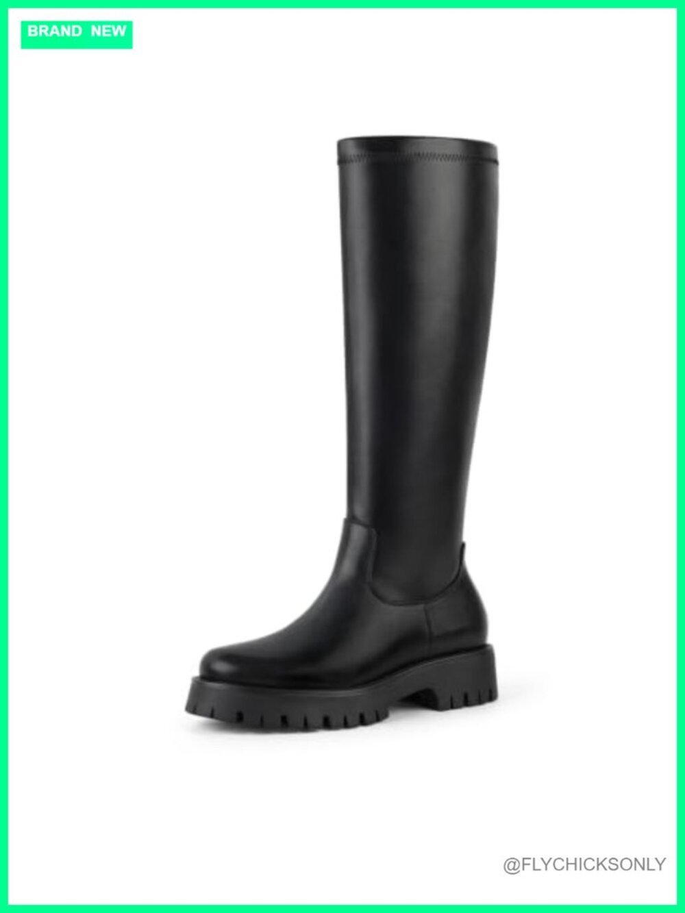 Women's Wide Calf Stretch Faux Leather Knee High Riding Boots Lug Sole